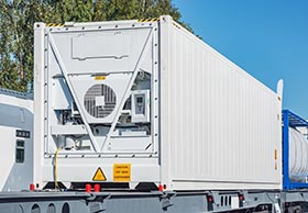 refrigerated shipping container in brisbane on a truck.